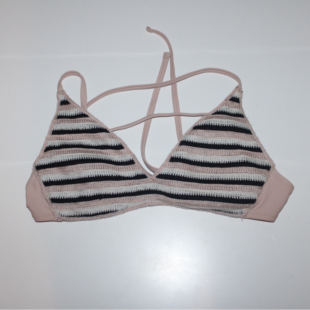 Target Black and Cream Striped Bikini Top